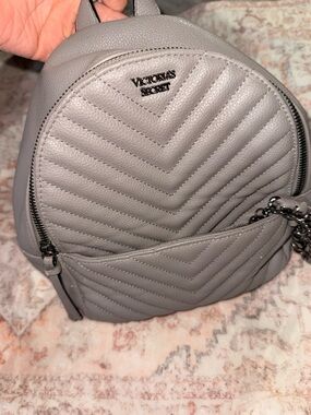 Victoria's Secret Quilted Light Gray Mini Backpack